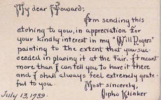 Orpha Klinkers thank you note to Howard Hughes