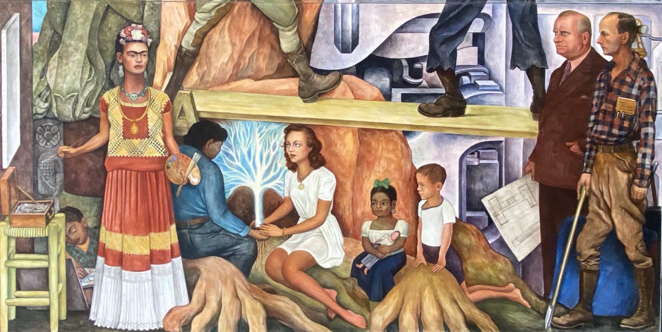 Panel 3, Bottom, featuring Frida Kahlo, Diego Rivera and Paulette Goddard
