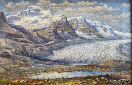 Andreas Roth, "Athabaska Mt. Columbia Icefield 1949" Jasper National Park, Alberta, Canada  Oil on Canvas, 12 x 18  $2,200  