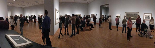 Pan of Seattle Art Museum visitors to Wyeth Exhibition