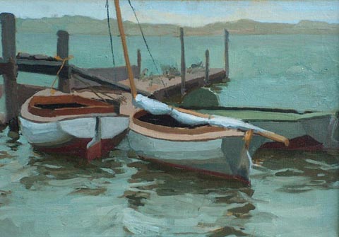 California America School Sailboats in San Pedro Harbor, oil on canvas, 16 x 24
