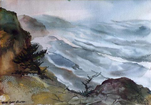 Thelma Speed Houston 1914-2000 Big Sur, watercolor, 14 x 19 1/2