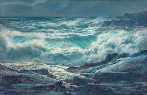 Paul Lauritz 1889-1975, Passing Storm, Carmel, California, oil on board, 23 x 36