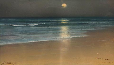 Harry Linder 1886-1931, Coastal Nocturne, pastel, 7 1/2 x 13 1/2