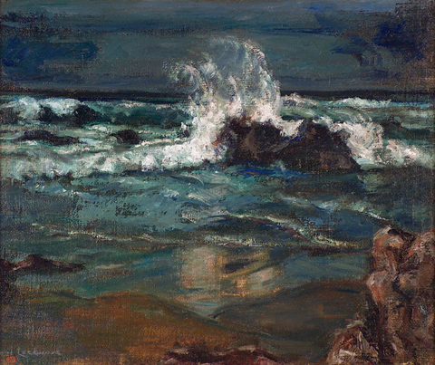 Isabel Lockwood, mid-20th century,  California Seascape Nocturne, oil on canvas laid down on masonite, 20 x 24