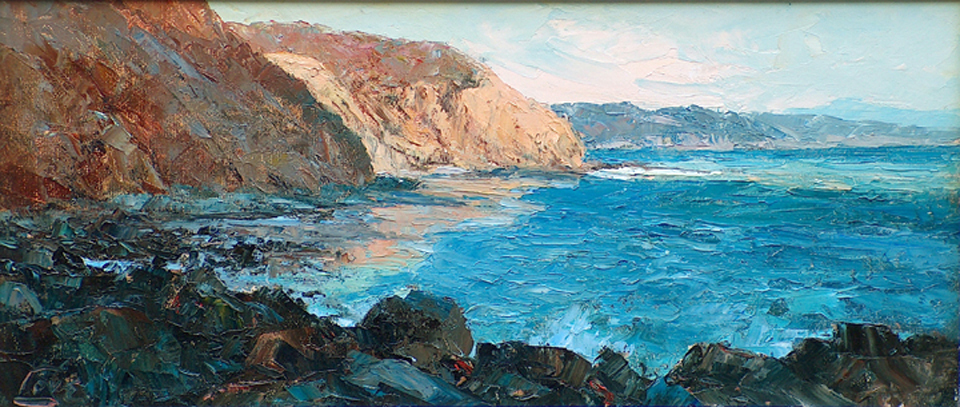 Ralph Love 1907-1992, "Salsipuedes, Mexico" Oil on canvas, 8 x 18