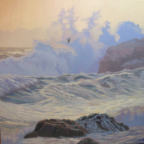 Linda Sorensen, 1945-, High Surf, oil on canvas, 30 x 30
