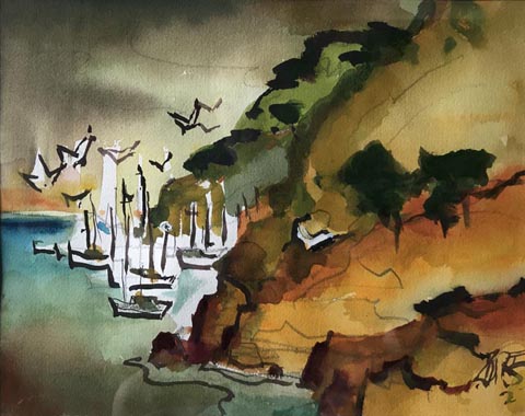 Milford Zornes 1908-2008, Catalina Coast, watercolor, 11 1/2 x 14 1/2
