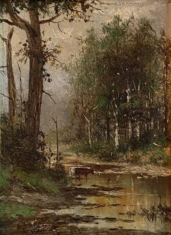 Meyer Straus, Cows in Forest Stream, 1882