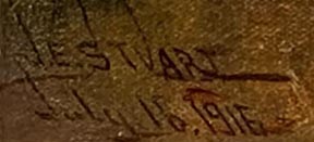 James Everett Stuart, Roadway between Oak and Bay Trees, Marin County, 1916 / signature