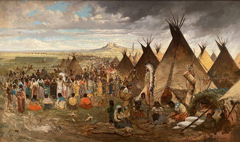 Gathering of the Clans, Jules Tavernier, 1876 three years before Dance in a Subterranean Roundhouse and two years after settling in San Francisco