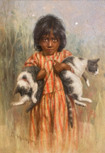 Punahele, 1901 Hawaiian  girl with pet cats