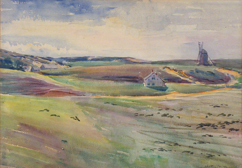 Arthur Merton Hazard, Sunsset on Cape Cod 1922, with windmill Title verso, Bodega Bay Heritage Gallery available, offered unframed