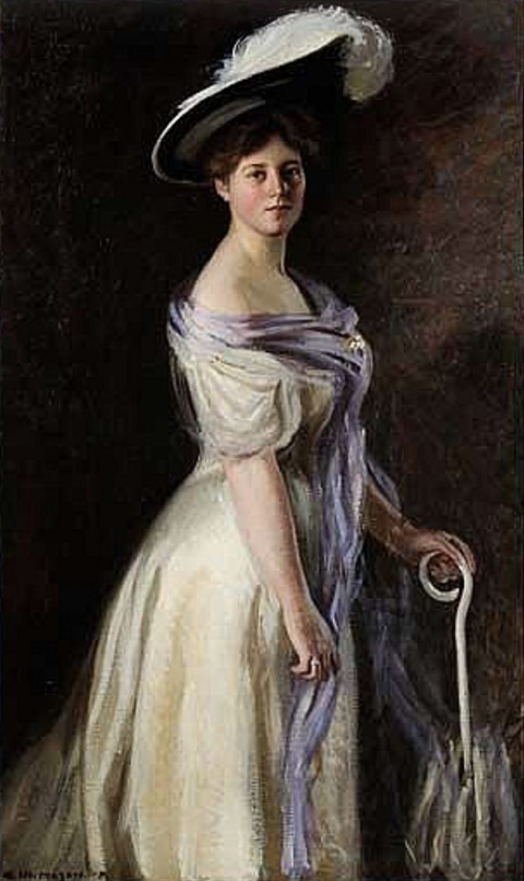 Arthur Merton Hazard, Woman with Plumed Hat and Umbrella