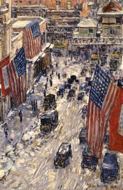 Childe Hassam, Flags on 57th Street 1918 New York Historical Society
