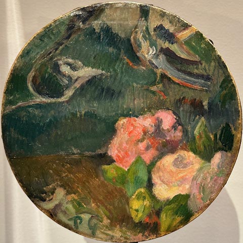 Paul Gauguin 1848-1903 Flowers and Bird (Drum head with oil on vellum) Dallas Museum of Art
