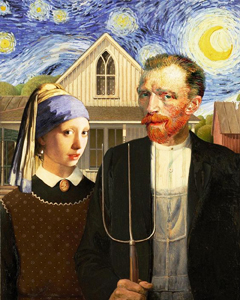 American Gothic Parody, Vermeer and Van Gogh