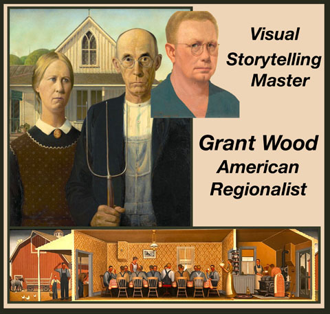 Postcard for Visual Storytelling Master, Grant Wood, American Regionalist