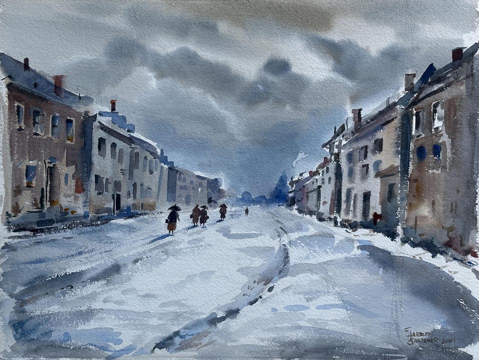 Harold Gretzner, Snowy Cobblestones, available, Bodega Bay Heritage Gallery Collection