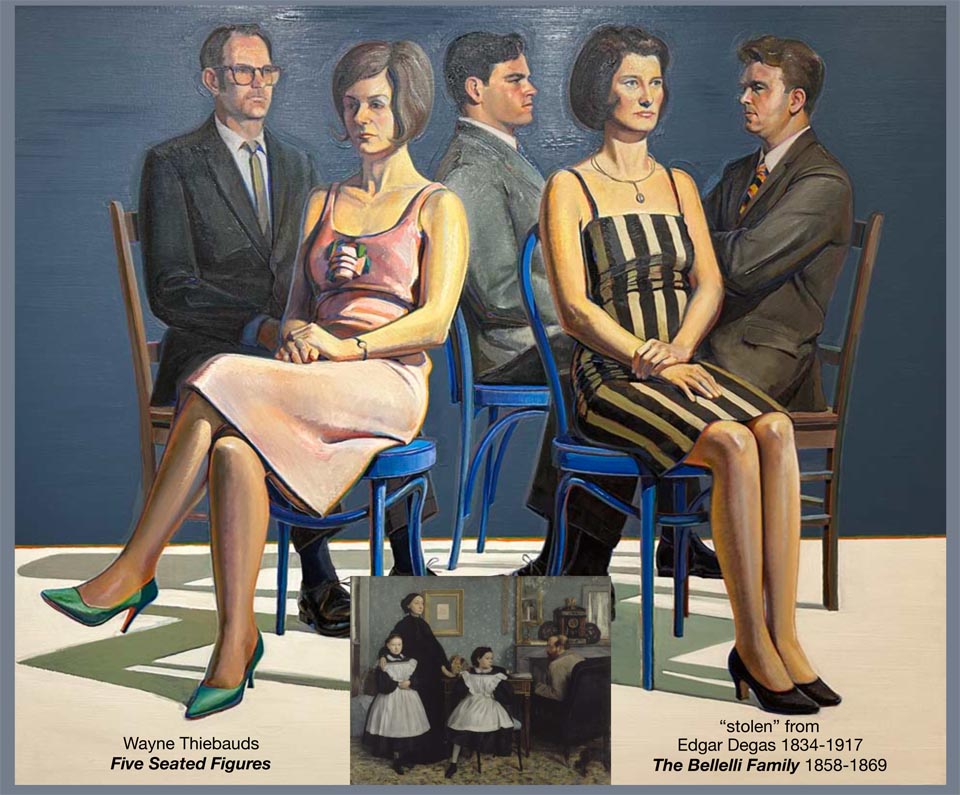 Wayne Thiebaud, Five Seated figures with inset