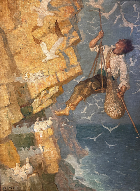 N.C. Wyeth, Tam on the Craig Face, 1924 for Robert Louis Stevensen's David Balfour, 1893, a sequel of Kidnapped.