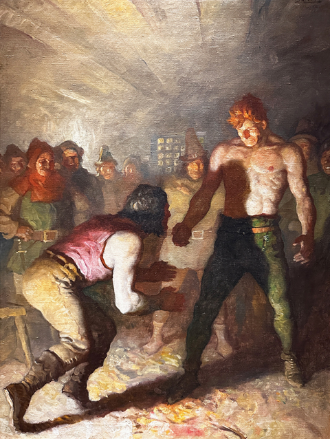 N.C. Wyeth, The Wrestling Match at the Pied Merlin, 1922 "It would have been hard that night, through the whole length of England, to set up a finer pair in the face of each other."