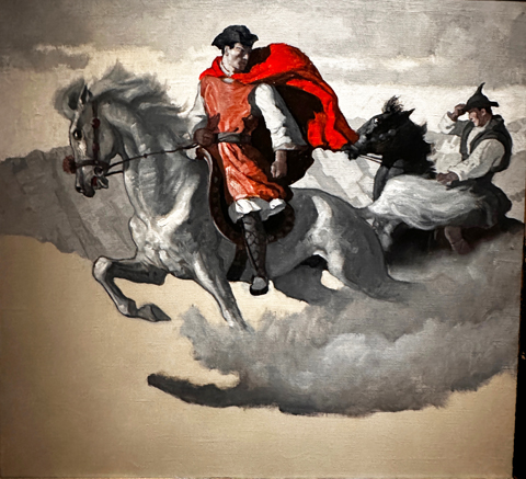 N.C. Wyeth, Riding Furiously, 1923 "We rode quietly until the suburbs had dropped behind, and then lashed out furiously."